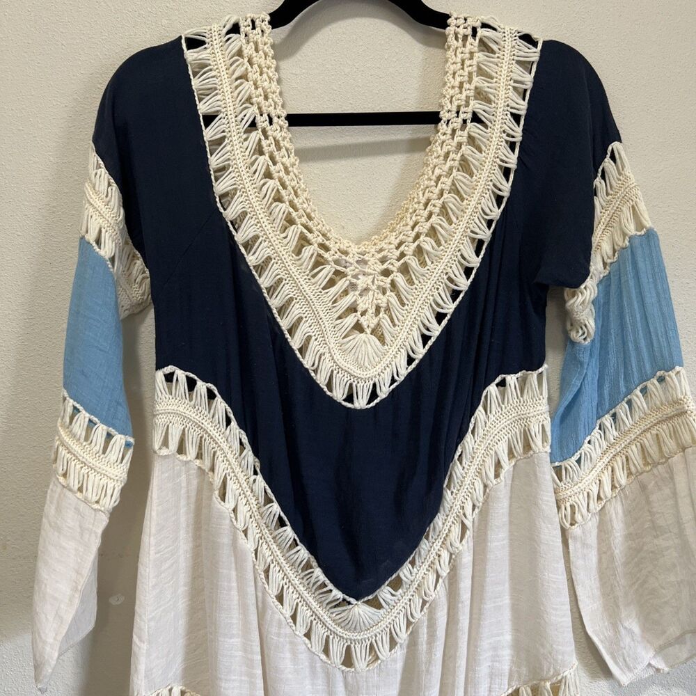 Women’s Crochet Boho Festival Handkerchief Blouse Sheer Fairy Fringe